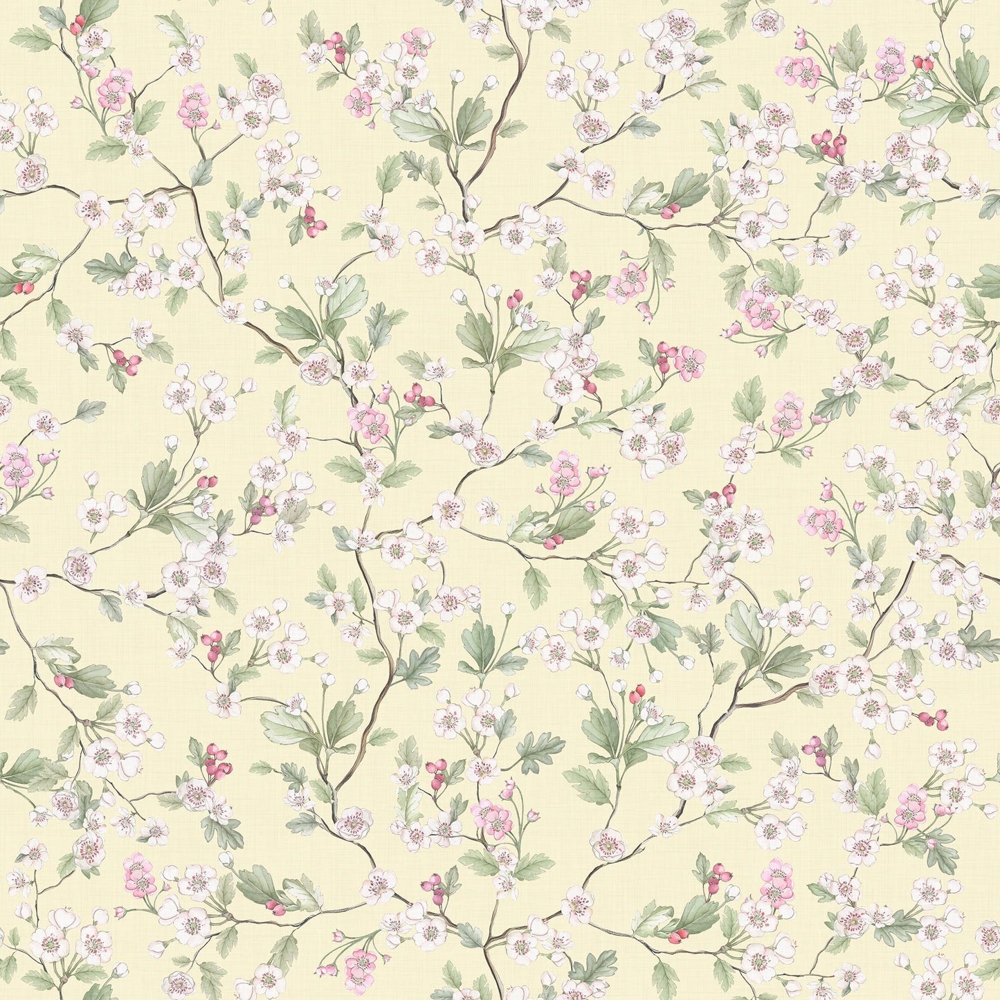 Hawthorn Blossom Wallpaper - Lemon - Lucie Annabel - LAN100425 - Premier Wallcovering
