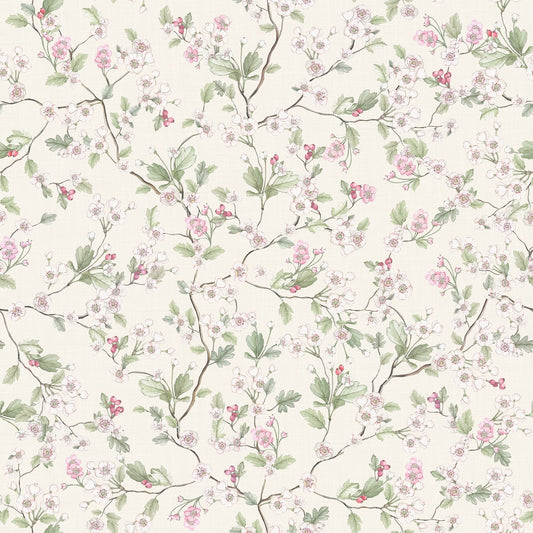Hawthorn Blossom Wallpaper - Cream - Lucie Annabel - LAN100423 - Premier Wallcovering