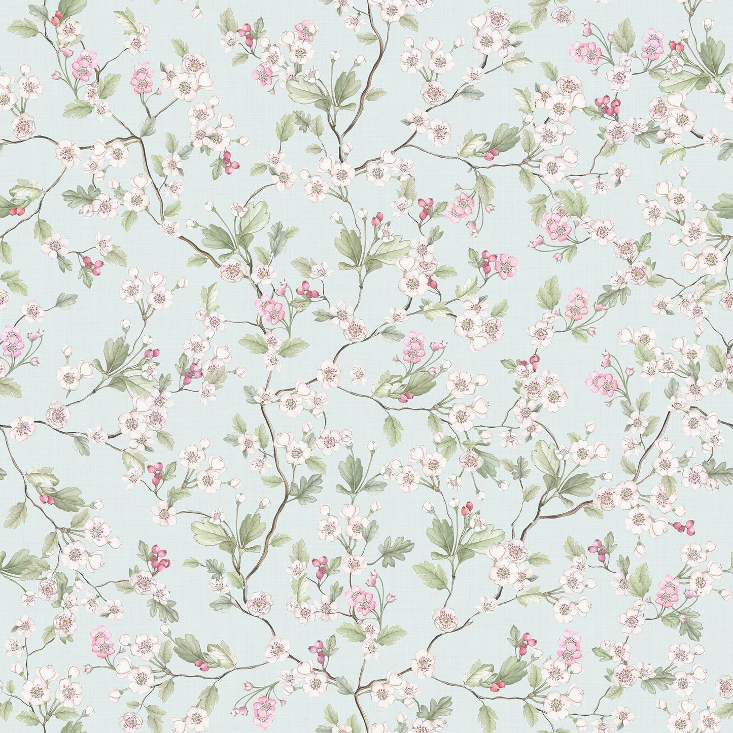Hawthorn Blossom Wallpaper - Duck Egg - Lucie Annabel - LAN100424 - Premier Wallcovering