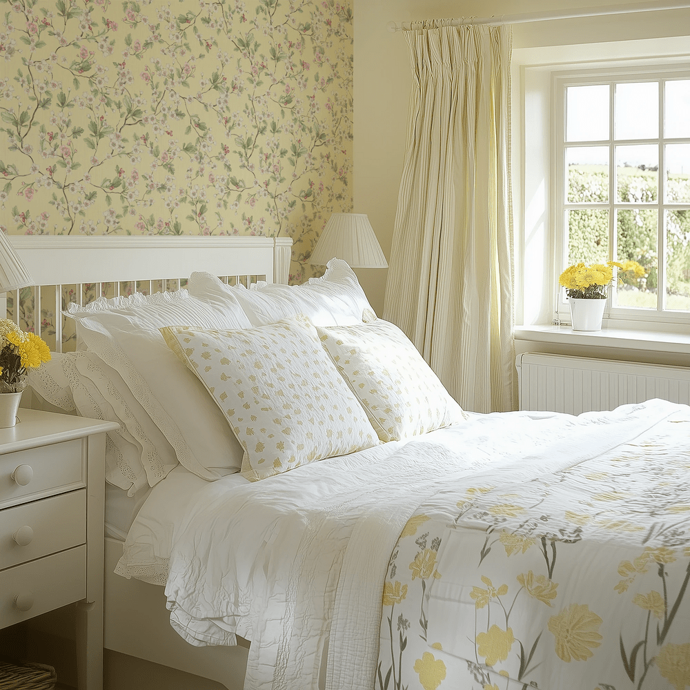 Hawthorn Blossom Wallpaper - Lemon - Lucie Annabel - LAN100425 - Premier Wallcovering
