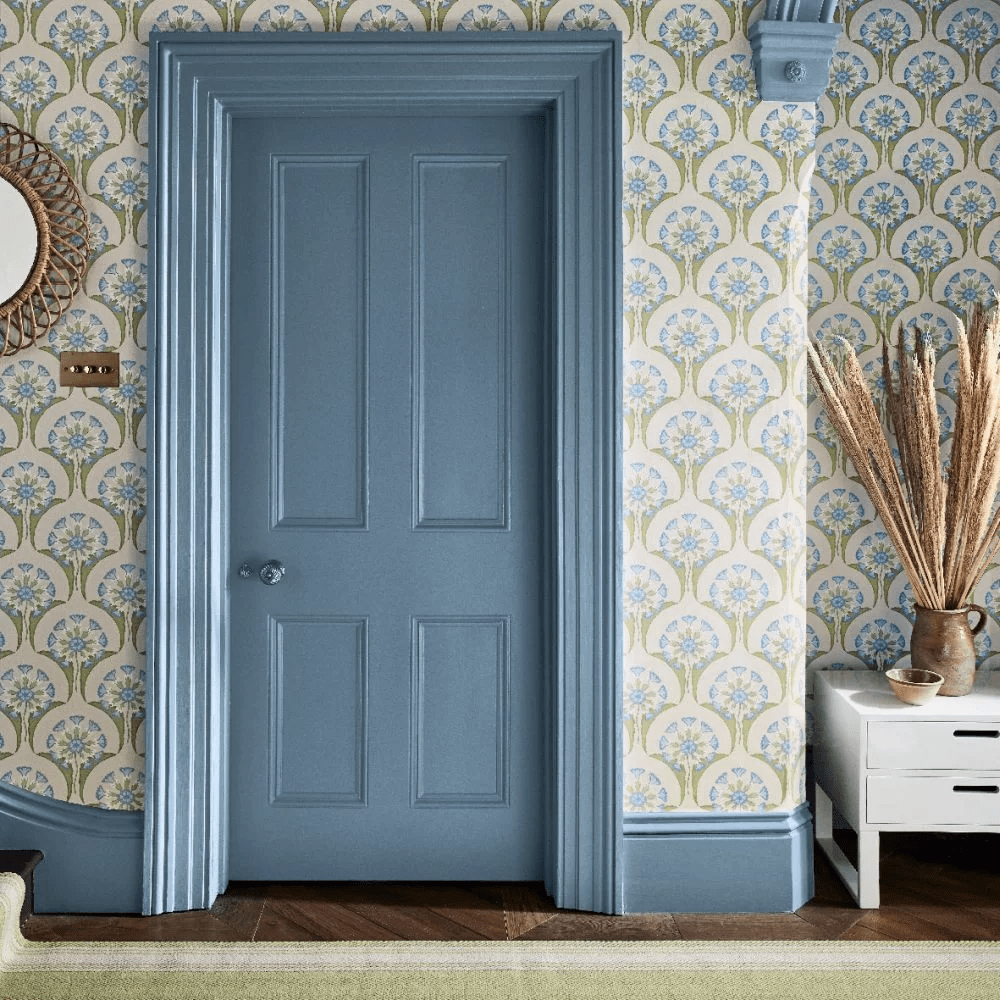 Hencroft Wallpaper - Blue Primula - Little Greene - 0245HEBLUEP - Premier Wallcovering