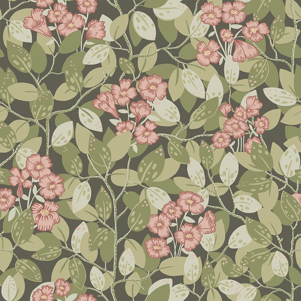 Henni Wallpaper - Green / Pink - Midbec - 55017 - Premier Wallcovering