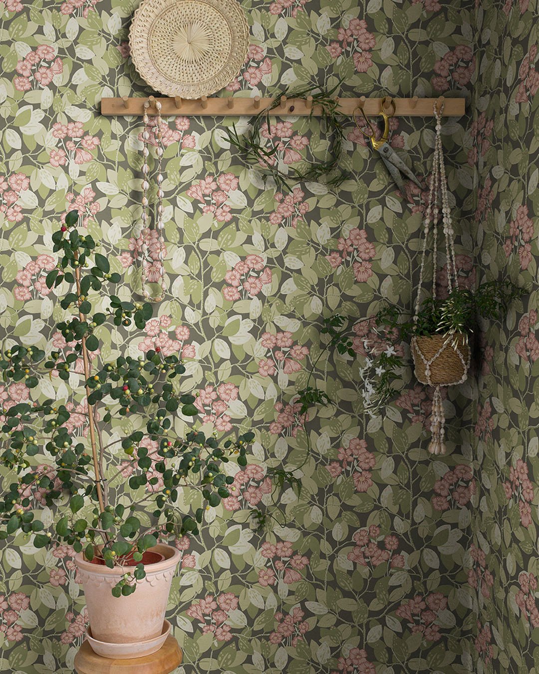 Henni Wallpaper - Green / Pink - Midbec - 55017 - Premier Wallcovering