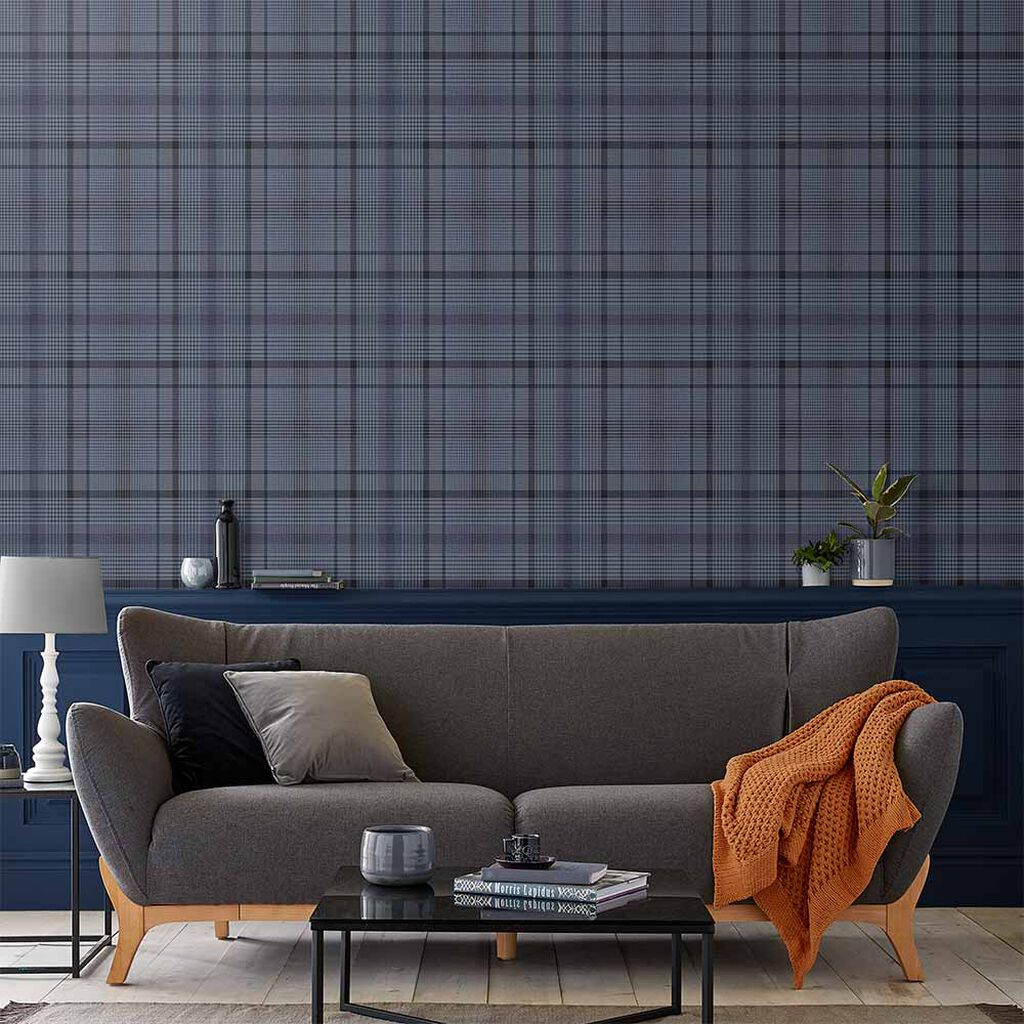 Heritage Plaid Wallpaper - Blue - Graham & Brown - 107595 - Premier Wallcovering