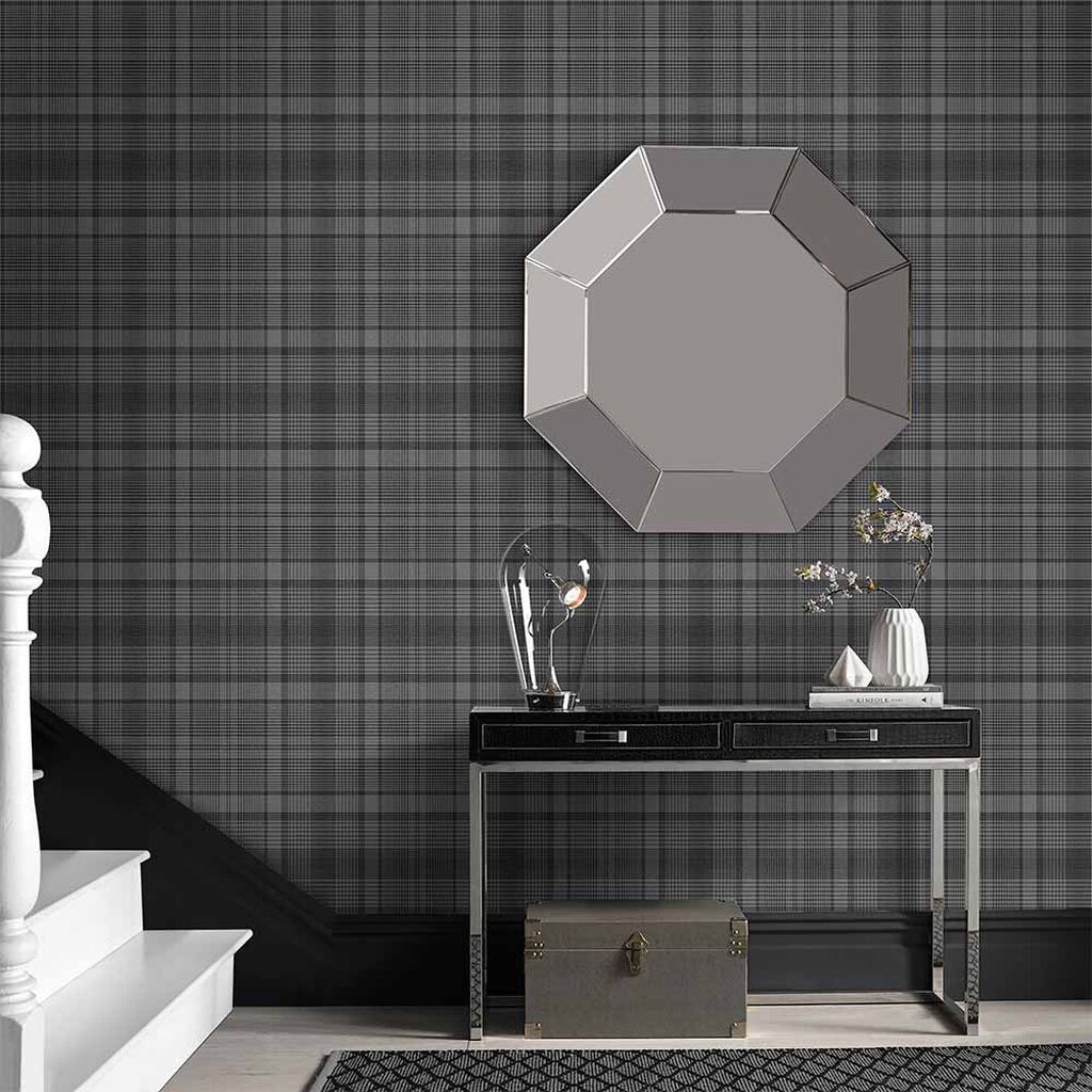 Heritage Plaid Wallpaper - Charcoal - Graham & Brown - 107596 - Premier Wallcovering