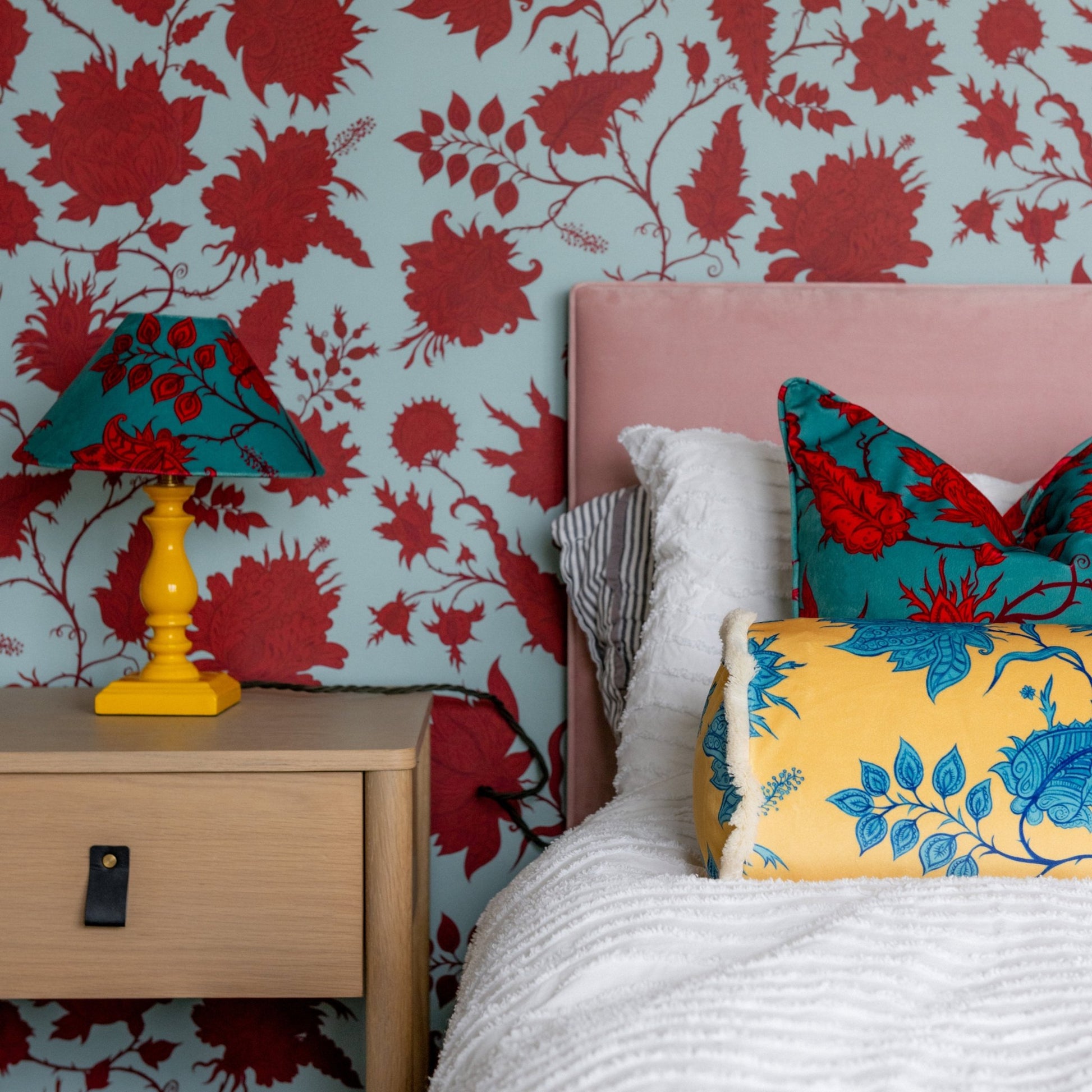 Hermosa Wallpaper - Sky/Garnet - Wear The Walls - HESG807652 - Premier Wallcovering