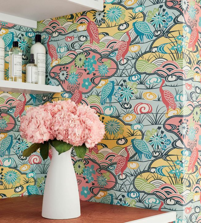 Heron Stream Wallpaper - Blue - Thibaut - T13332 - Premier Wallcovering