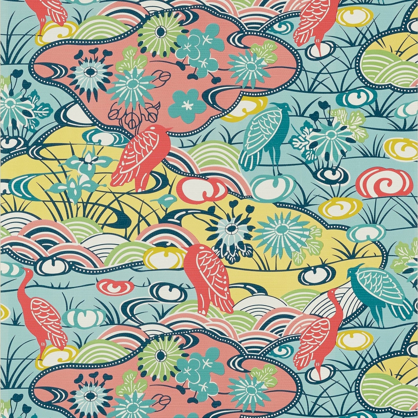 Heron Stream Wallpaper - Coral & Aqua - Thibaut - T13331 - Premier Wallcovering