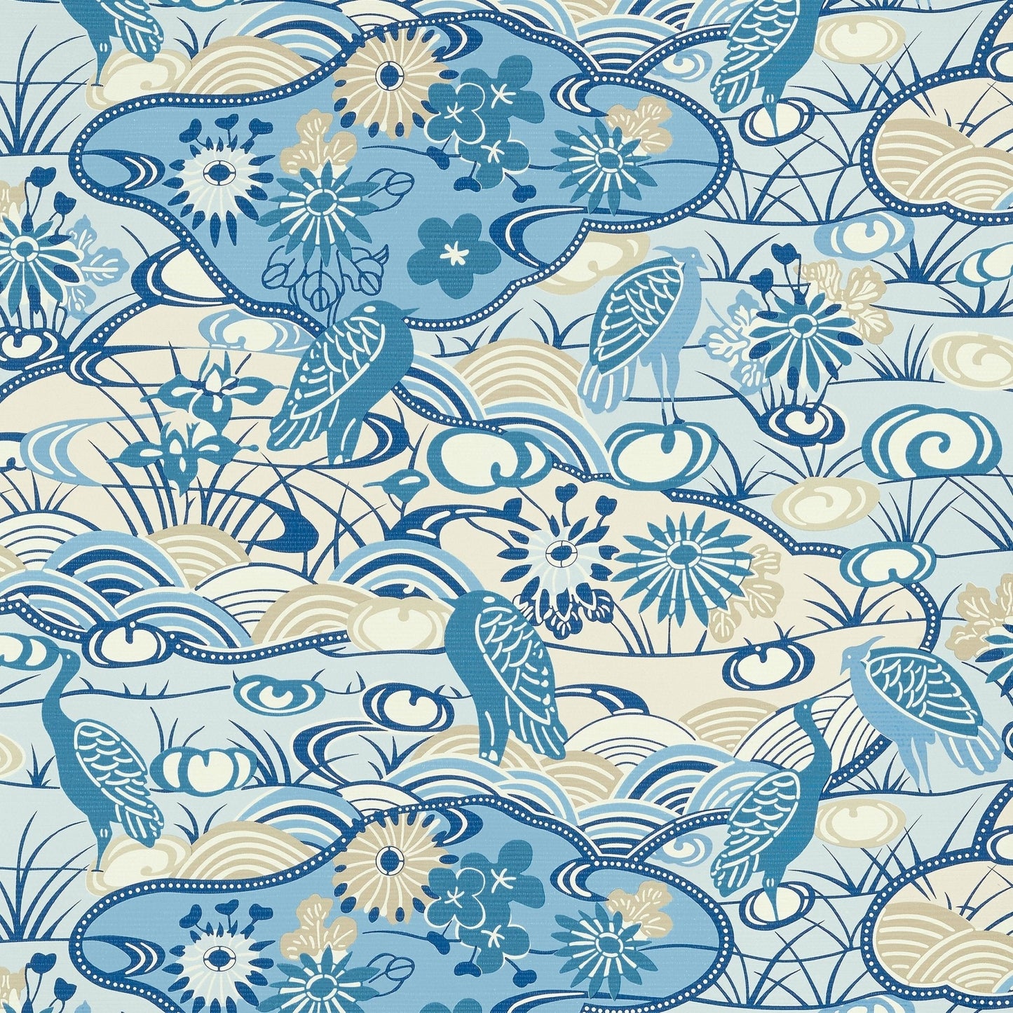 Heron Stream Wallpaper - Blue - Thibaut - T13332 - Premier Wallcovering