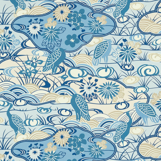 Heron Stream Wallpaper - Blue - Thibaut - T13332 - Premier Wallcovering
