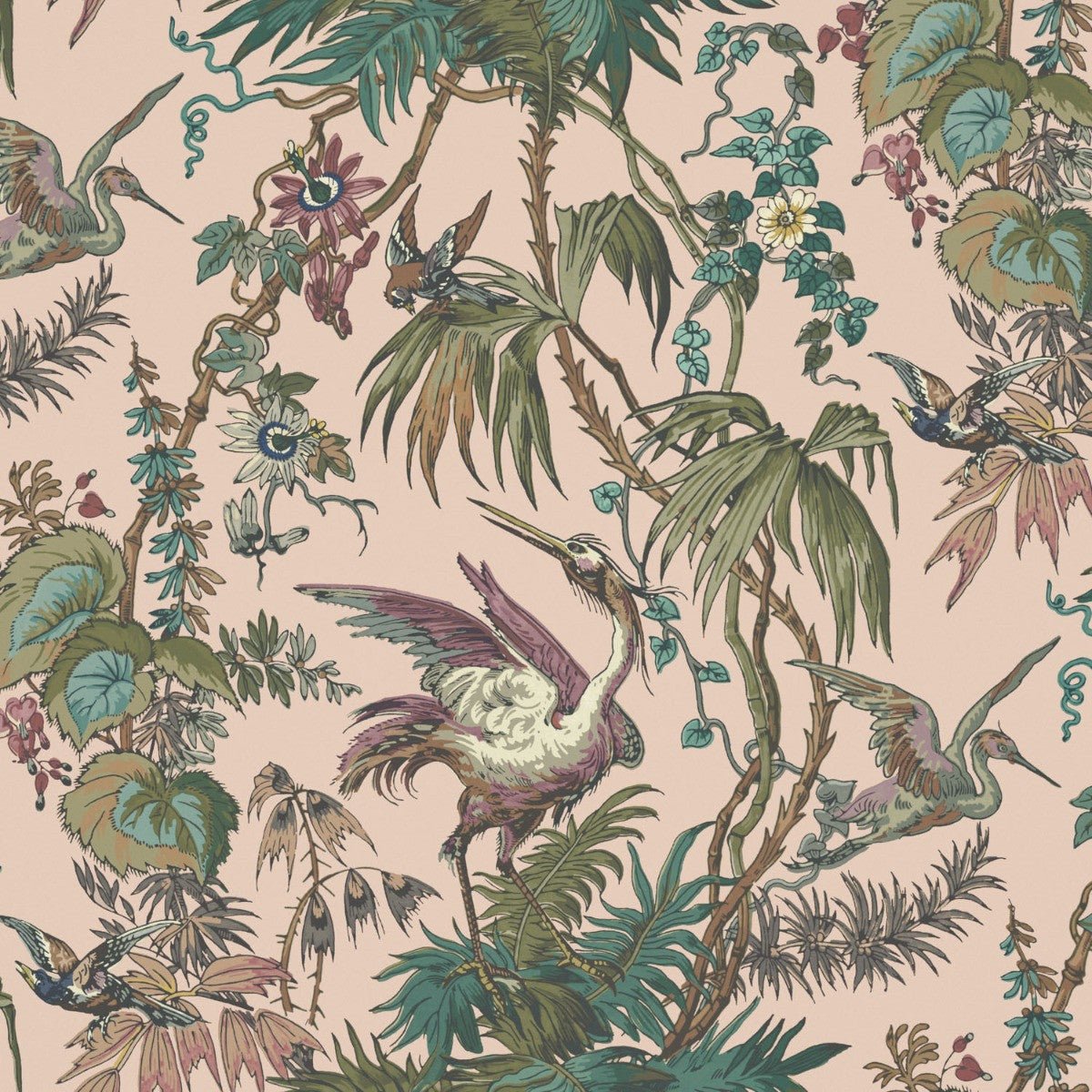 Herons Wallpaper - Pink - Warner House - Premier Wallcovering
