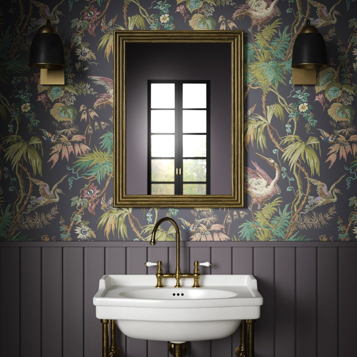 Herons Wallpaper - Ebony - Warner House - Premier Wallcovering