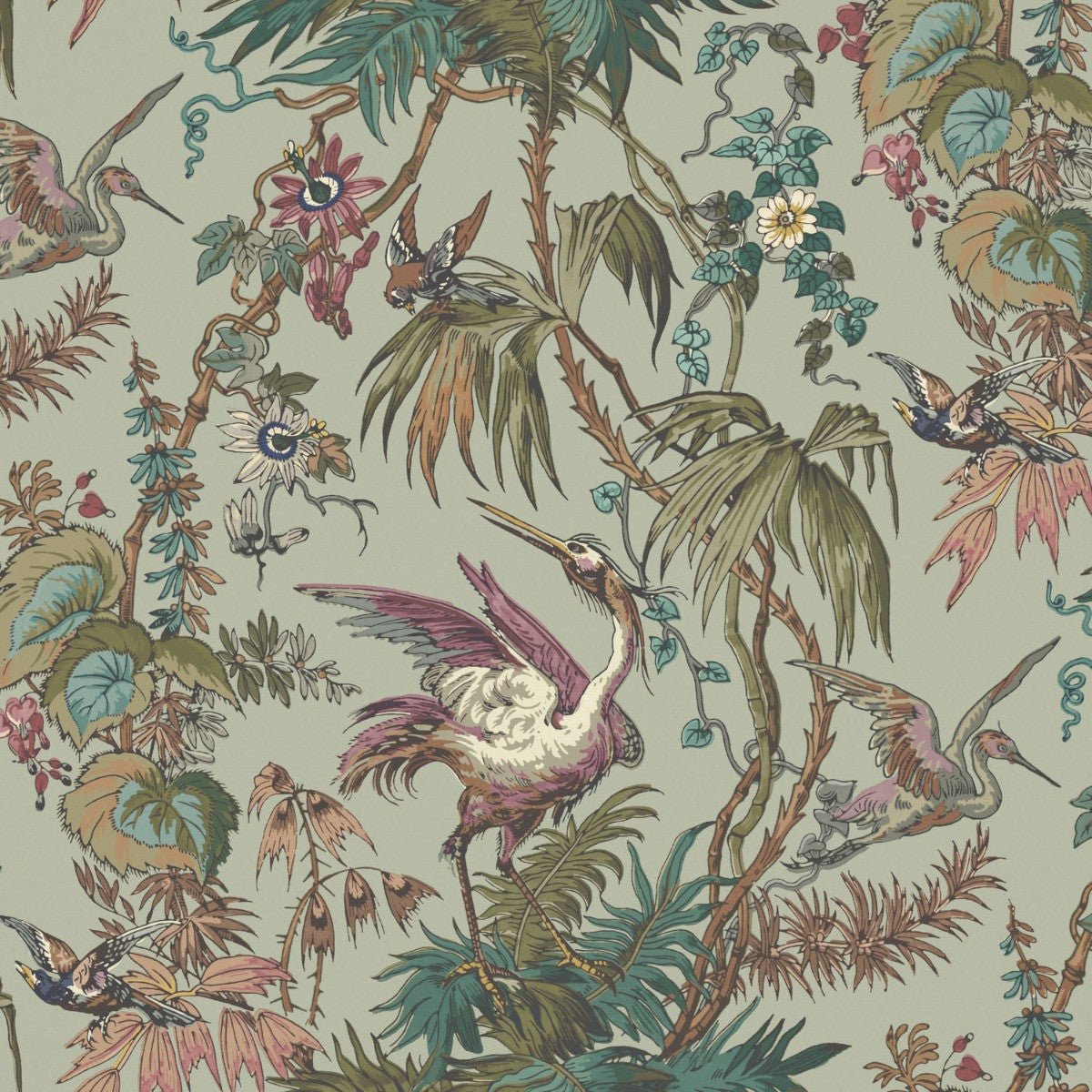 Herons Wallpaper - Sage - Warner House - Premier Wallcovering