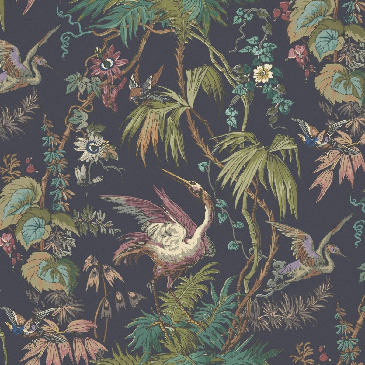 Herons Wallpaper - Ebony - Warner House - Premier Wallcovering