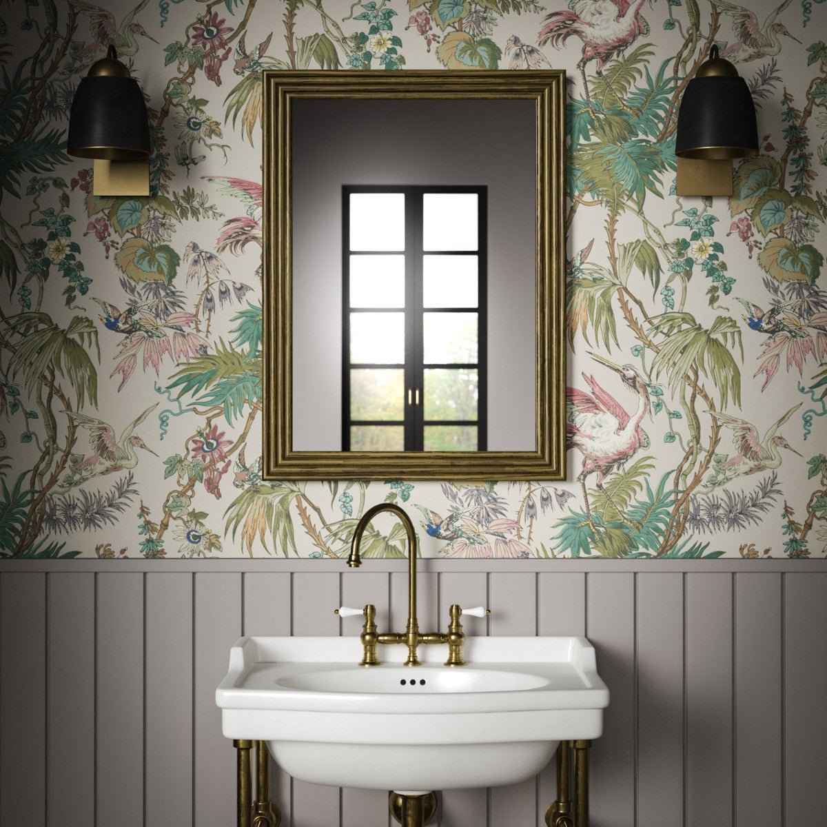 Herons Wallpaper - Stone - Warner House - Premier Wallcovering