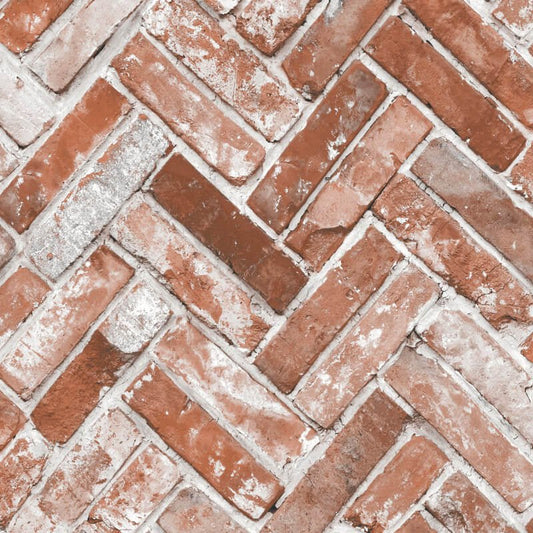 Herringbone Brick Wallpaper - Red - Muriva - 174501 - Premier Wallcovering