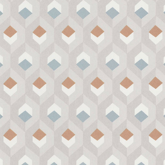 Hexacube Helsinki Wallpaper - Taupe/bleu/terracot - Casadeco - 82051120 - Premier Wallcovering