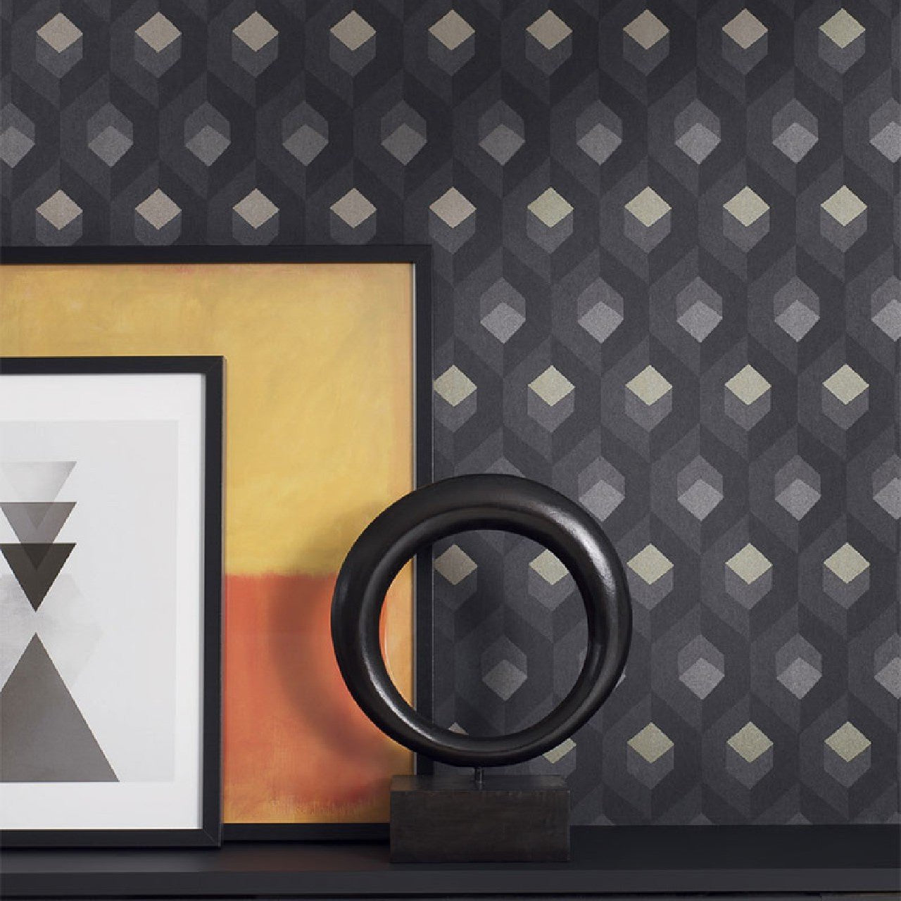 Hexacube Helsinki Wallpaper - Taupe/bleu/terracot - Casadeco - 82051120 - Premier Wallcovering