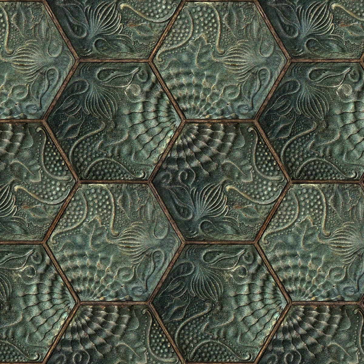 Hexagon Tiles Wallpaper - Emerald - Rebel Walls - R18527 - Premier Wallcovering