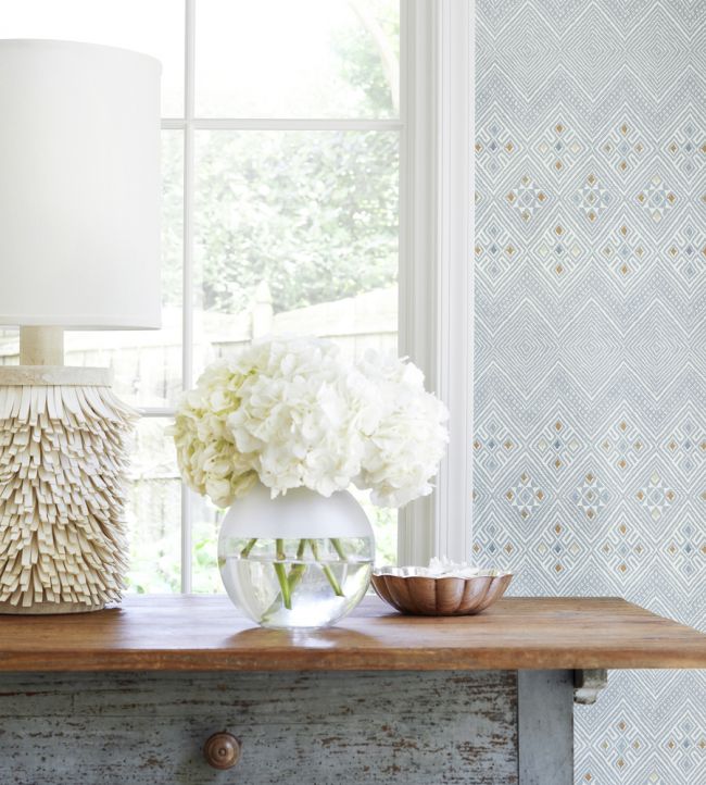High Plains Wallpaper - Navy & White - Thibaut - T13231 - Premier Wallcovering