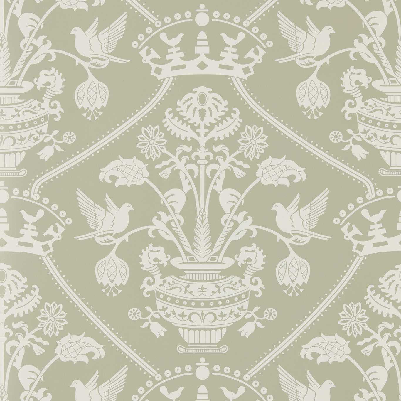 Highgrove Damask Wallpaper - Silver Green - Sanderson - DHIP217502 - Premier Wallcovering
