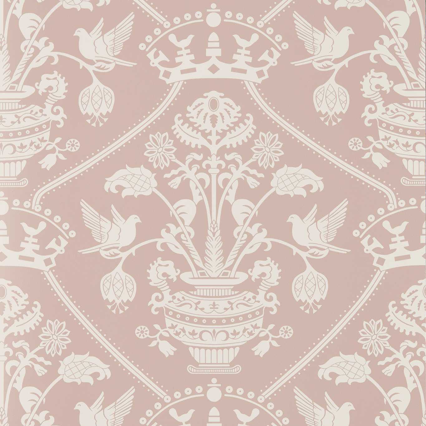Highgrove Damask Wallpaper - Rose - Sanderson - DHIP217504 - Premier Wallcovering