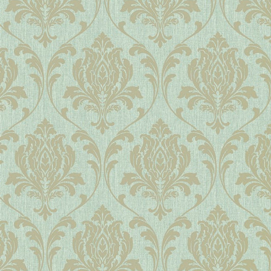 Highgrove Damask Wallpaper - Gold & Teal - Rasch - 274973 - Premier Wallcovering