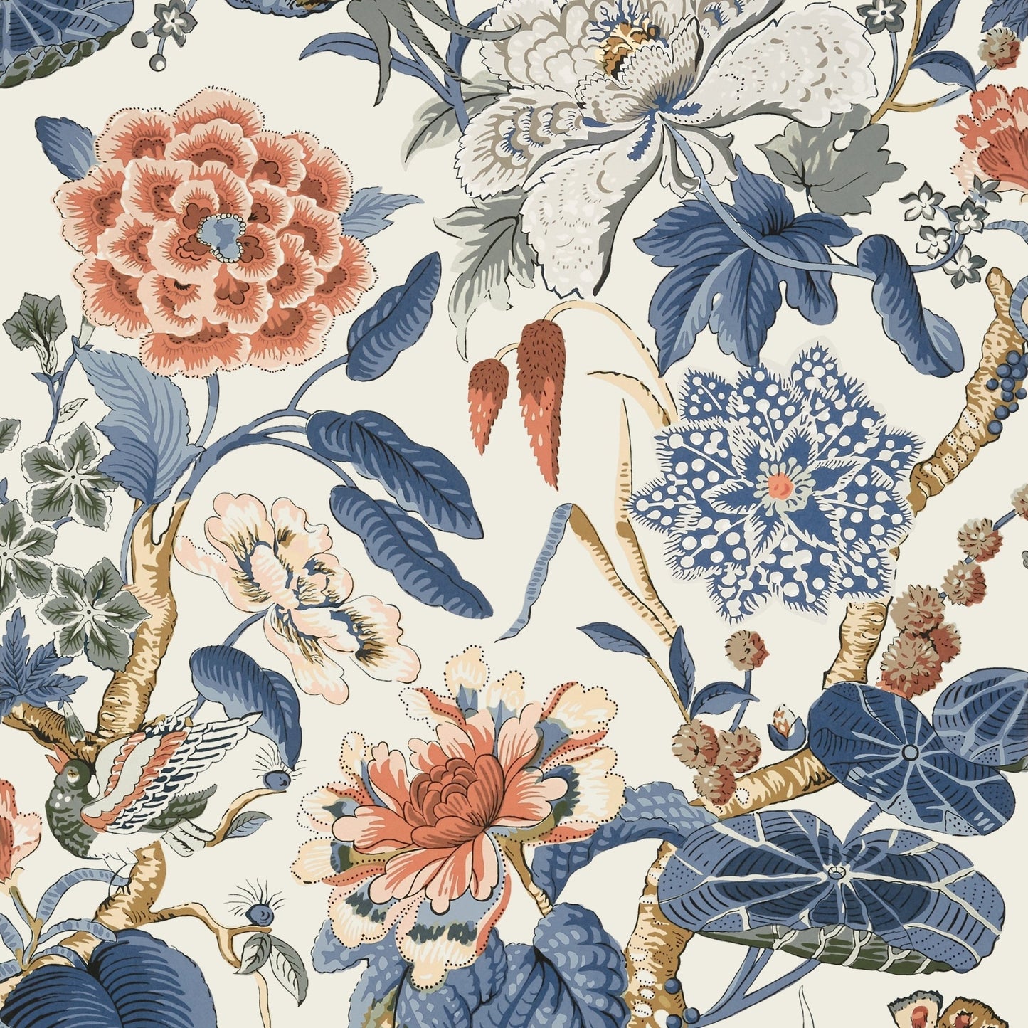 Hill Garden Wallpaper - Brick & Navy - Thibaut - T13655 - Premier Wallcovering