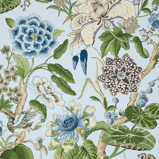 Hill Garden Wallpaper - Spa Blue - Thibaut - T13654 - Premier Wallcovering