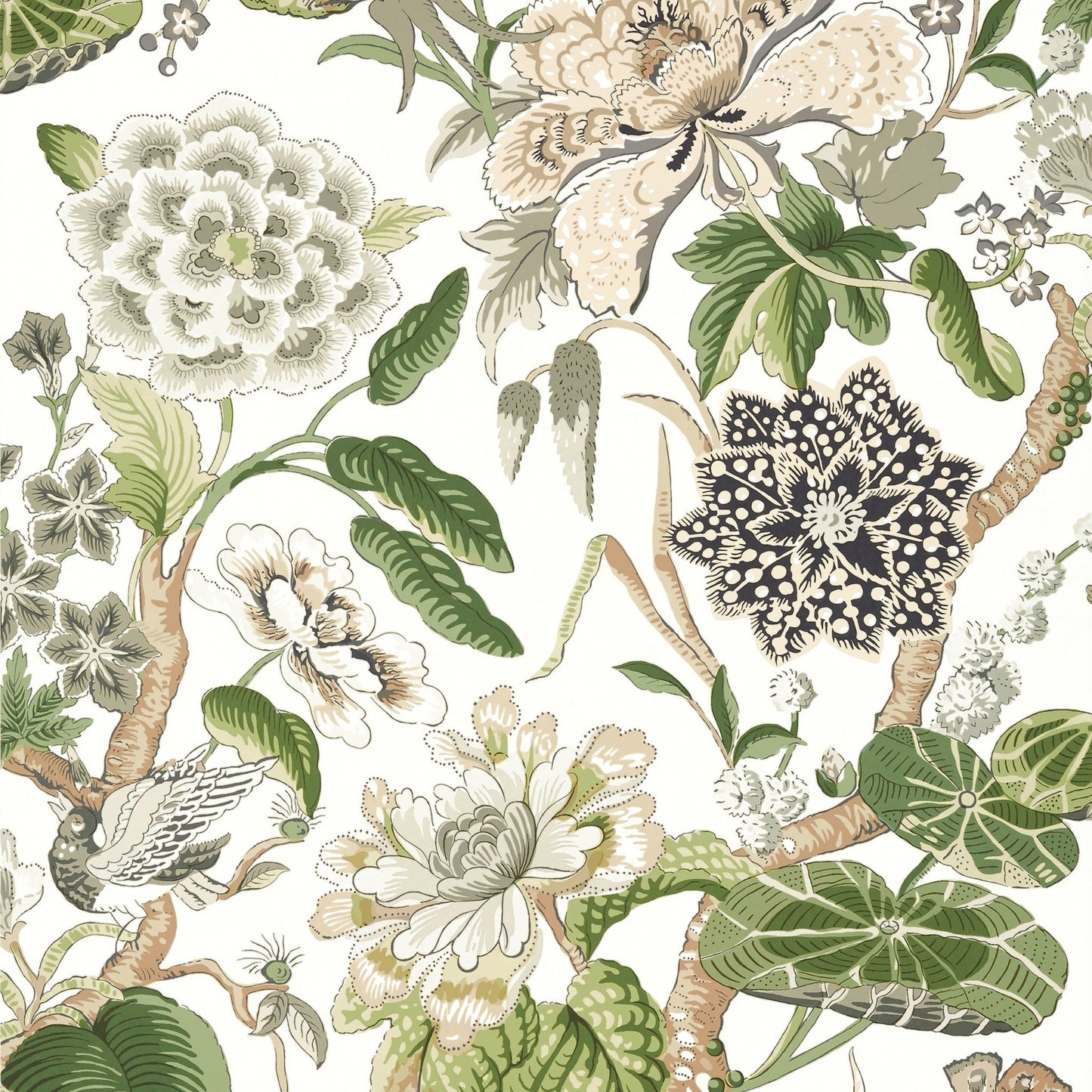 Hill Garden Wallpaper - White & Green - Thibaut - T13656 - Premier Wallcovering