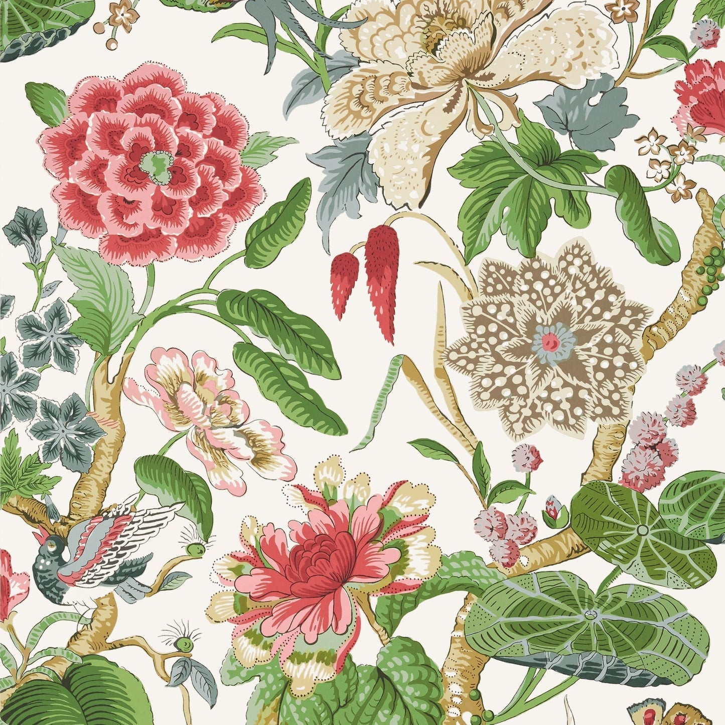 Hill Garden Wallpaper - Coral & Green - Thibaut - T13658 - Premier Wallcovering