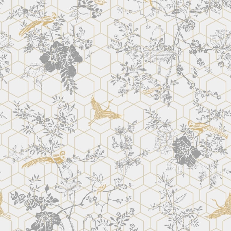 Himara Geo Floral Metallic Wallpaper - Grey/Gold - Lipsy London - 144072 - Premier Wallcovering