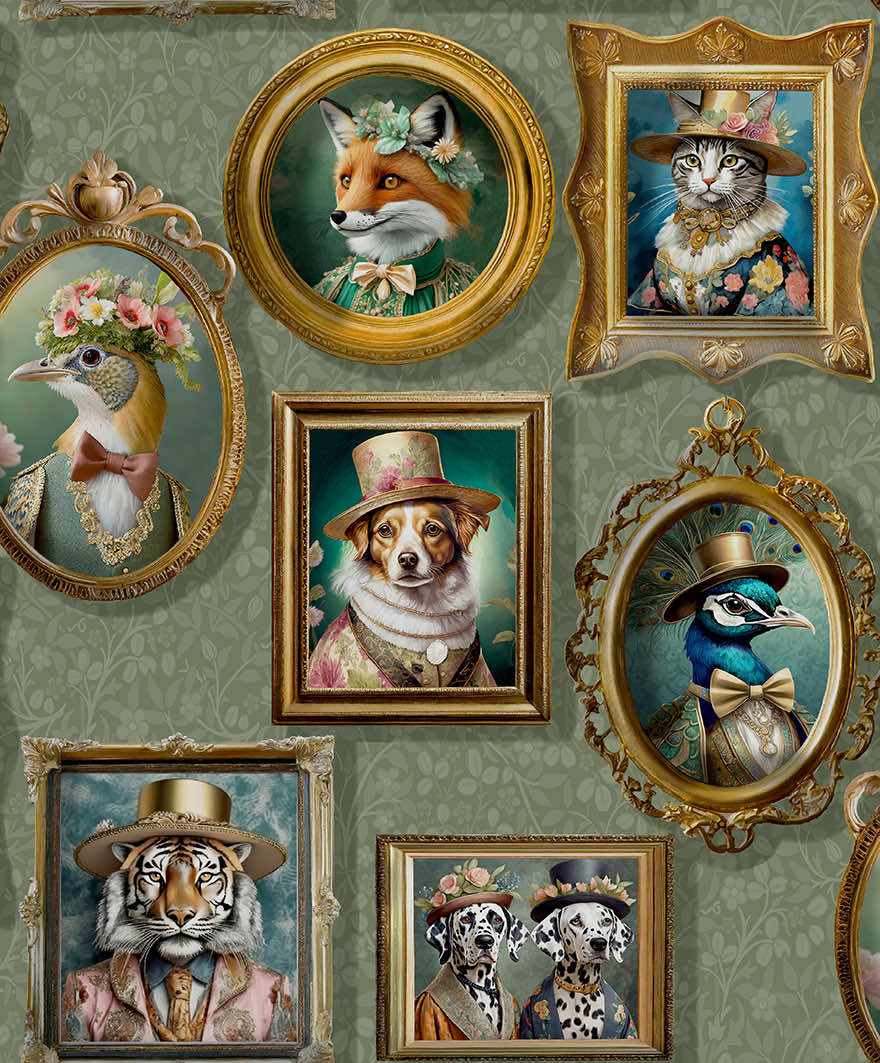 Holden Regal Beasts Wallpaper - Sage - Holden Décor - 13792 - Premier Wallcovering