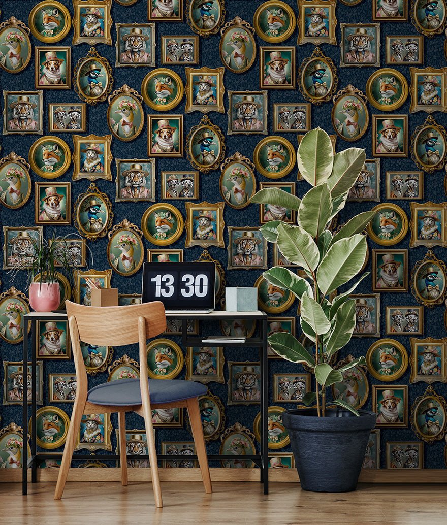 Holden Regal Beasts Wallpaper - Navy - Holden Décor - 13791 - Premier Wallcovering