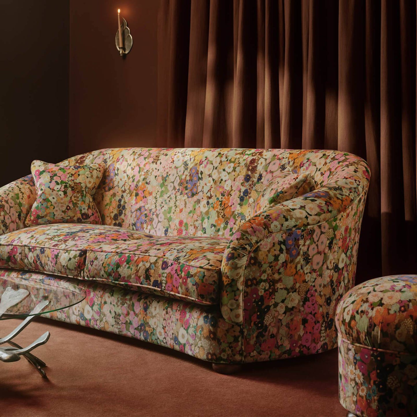 Hollyhocks Organic Velvet Fabric - Spring - House of Hackney - 1-FA-HOL-OV-SPR-XXX-XXX - Premier Wallcovering