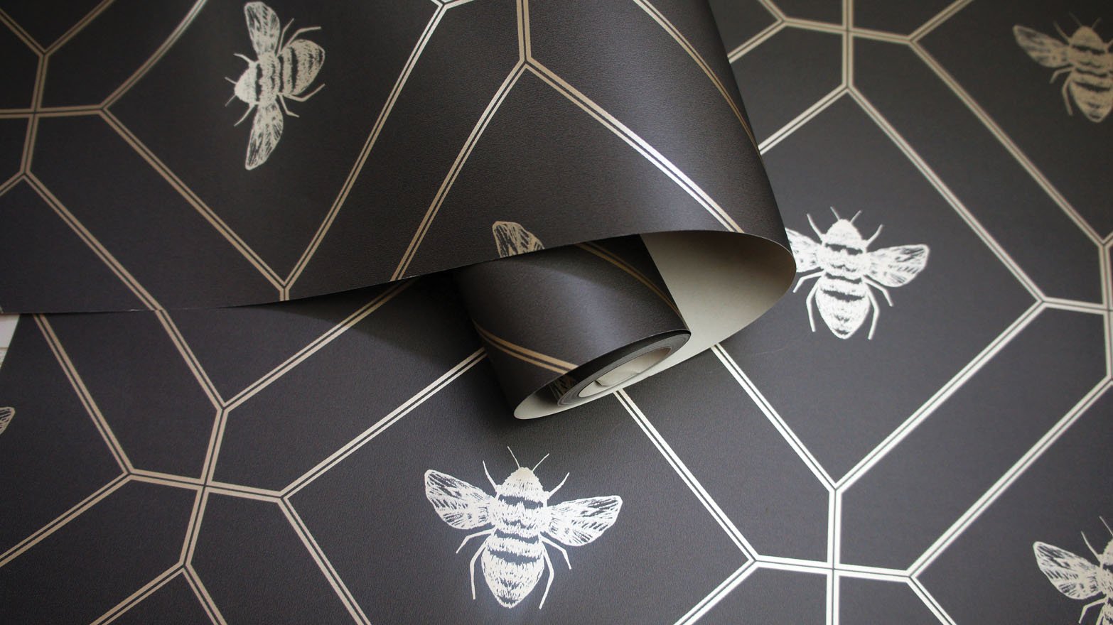 Honeycomb Bee Wallpaper - Charcoal_Gold - Holden Décor - 13081 - Premier Wallcovering
