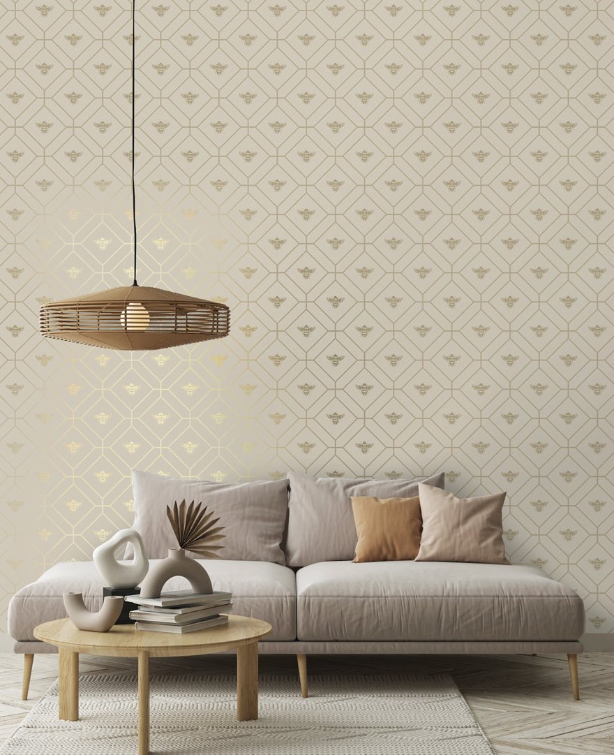 Honeycomb Bee Wallpaper - Taupe - Holden Décor - 13082 - Premier Wallcovering
