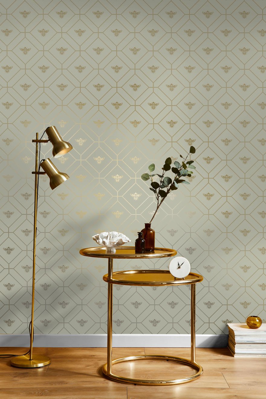 Honeycomb Bee Wallpaper - Green - Holden Décor - 13080 - Premier Wallcovering