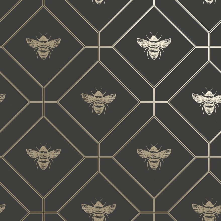 Honeycomb Bee Wallpaper - Charcoal_Gold - Holden Décor - 13081 - Premier Wallcovering