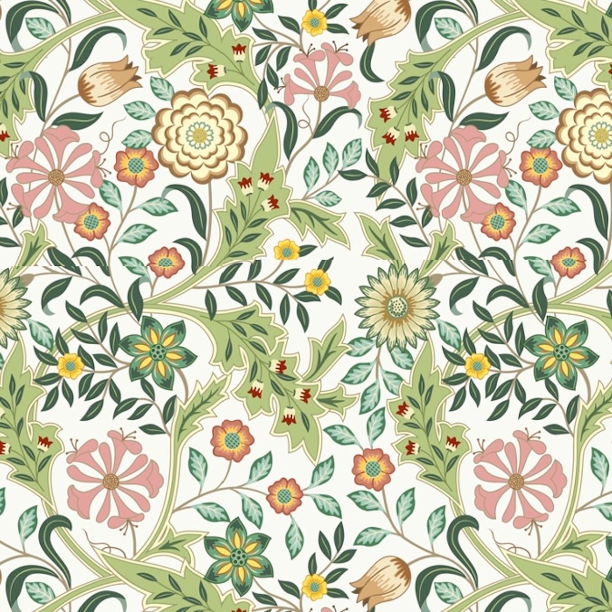 Morris Collections - 1122 - Honeysuckle & Amaris Wallpaper - Ivory - white - Premier Wallcovering