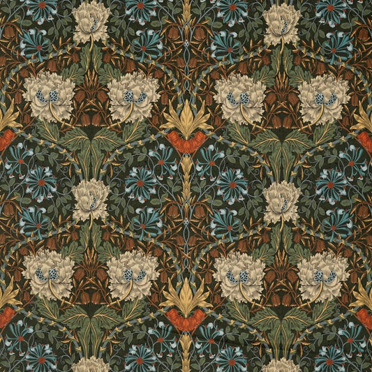 Honeysuckle And Tulip Velvet Fabric - Black Walnut/Stone - Morris & Co - 236938 - Premier Wallcovering