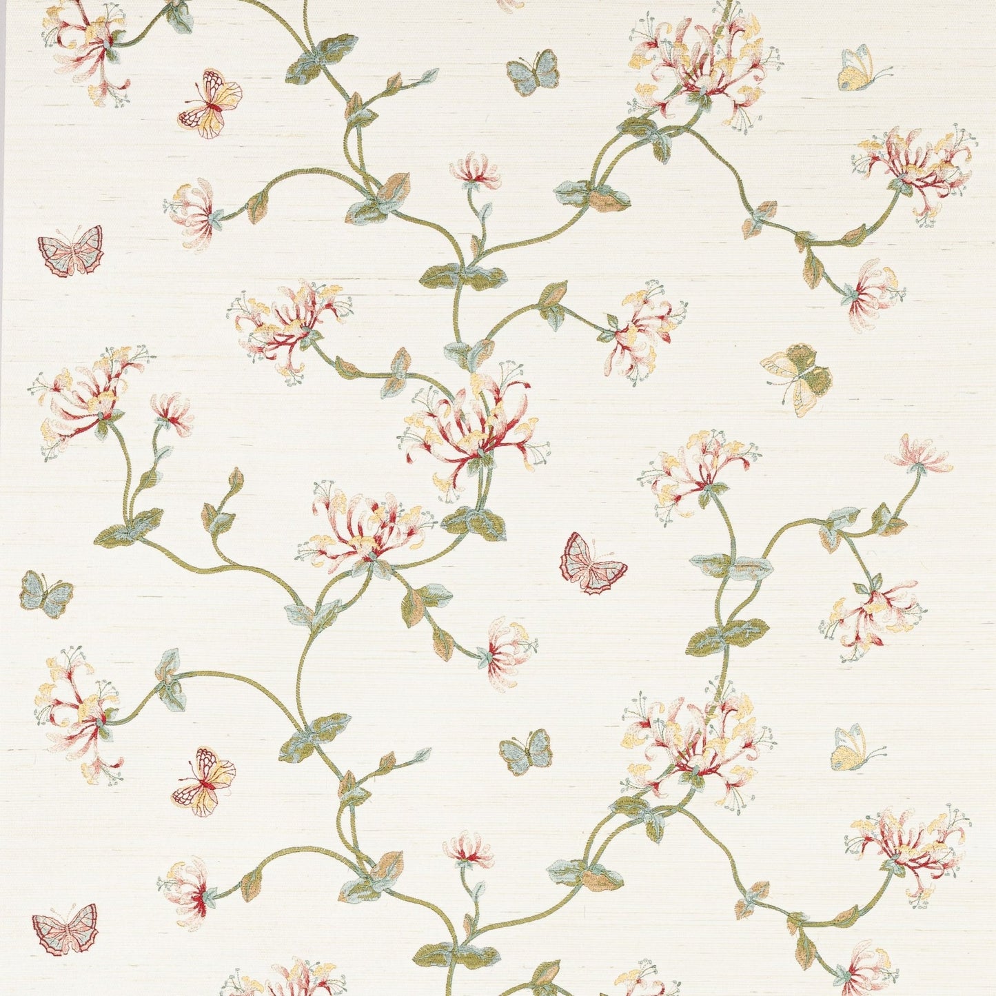 Honeysuckle Garden Sisal Wallpaper - Pink/Green - Colefax & Fowler - W7032-02 - Premier Wallcovering