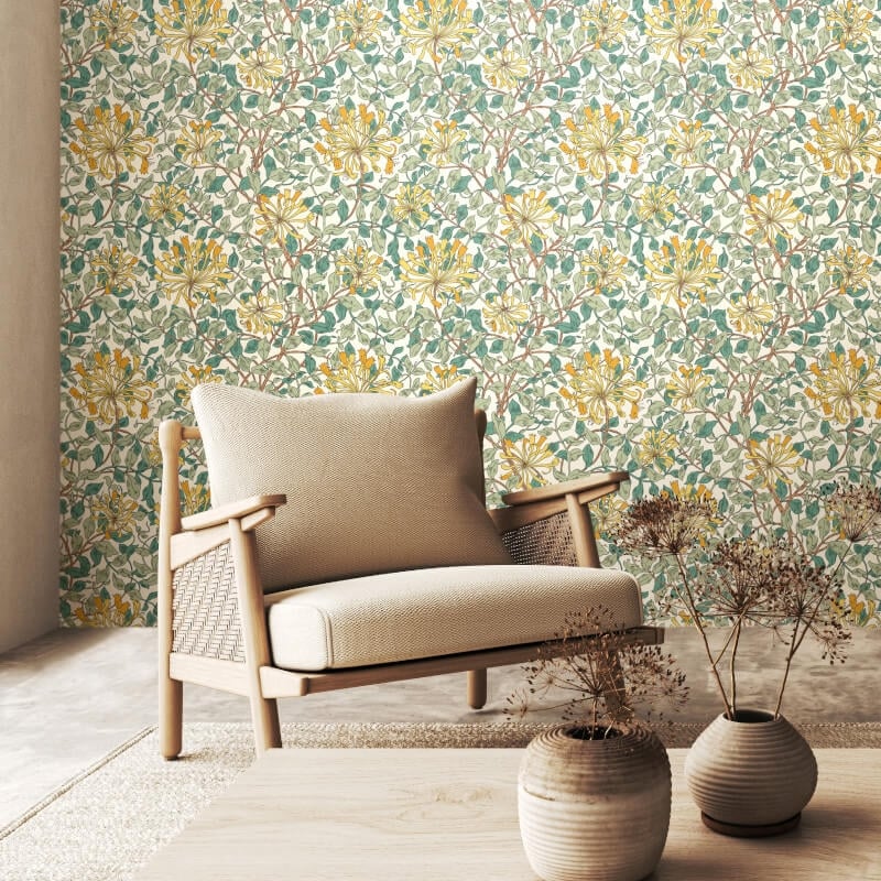 Honeysuckle Leaf Trail Wallpaper - Seafoam - Hoopla Walls - HWA1081W - Premier Wallcovering