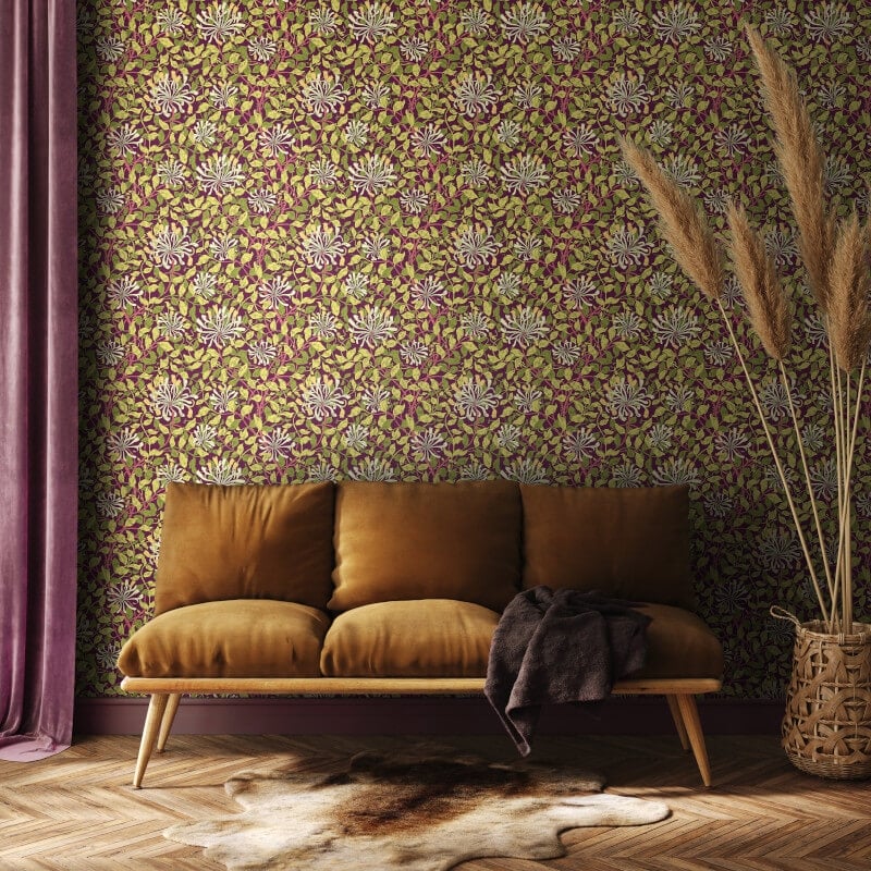 Honeysuckle Leaf Trail Wallpaper - Aubergine - Hoopla Walls - HWA1084W - Premier Wallcovering