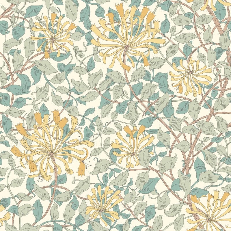 Honeysuckle Leaf Trail Wallpaper - Seafoam - Hoopla Walls - HWA1081W - Premier Wallcovering