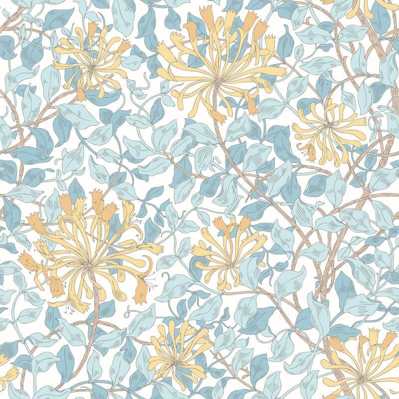 Honeysuckle Leaf Trail Wallpaper - Soft Blue - Hoopla Walls - HWA1080W - Premier Wallcovering