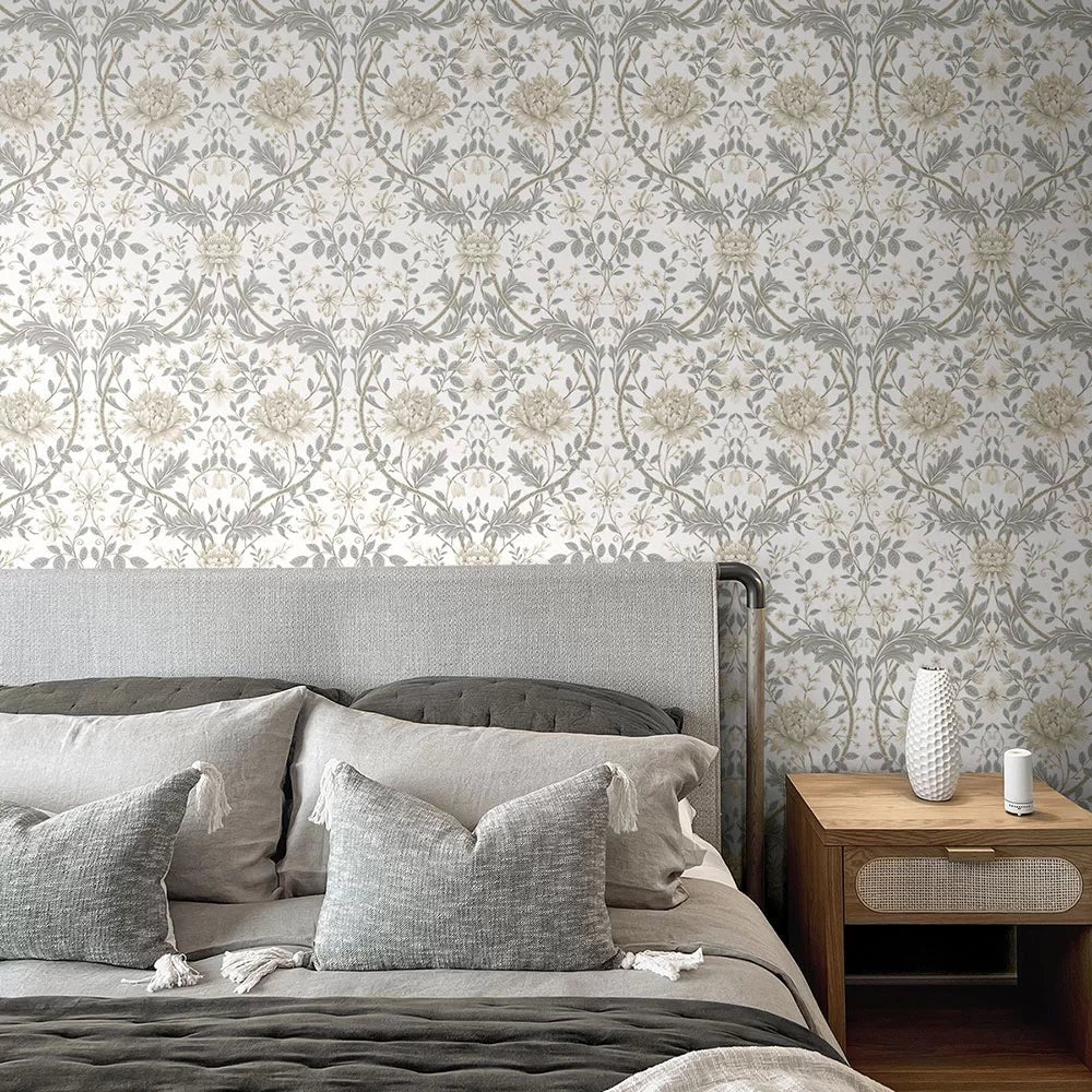 Honeysuckle Trail Wallpaper - Ivory & Grey - NextWall - NW44600 - Premier Wallcovering
