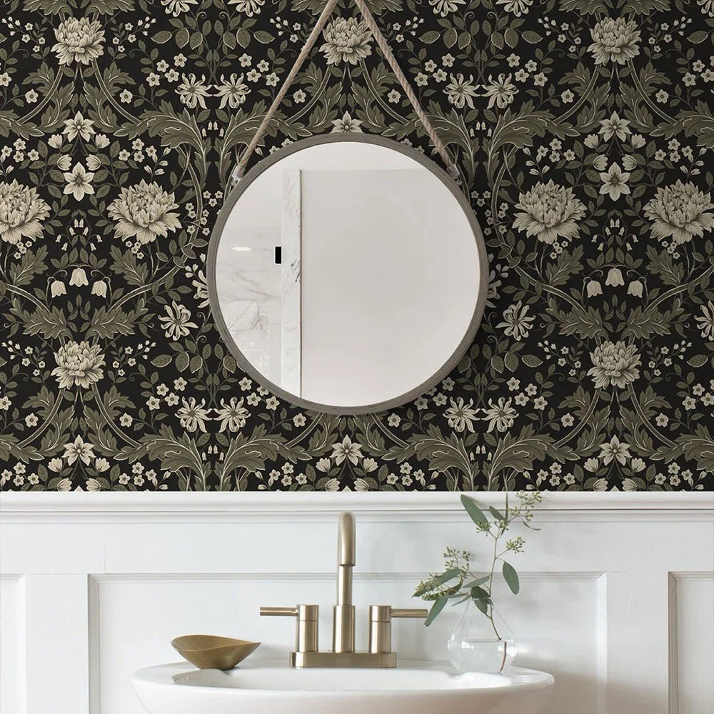 Honeysuckle Trail Wallpaper - Ebony & Pavestone - NextWall - NW44610 - Premier Wallcovering