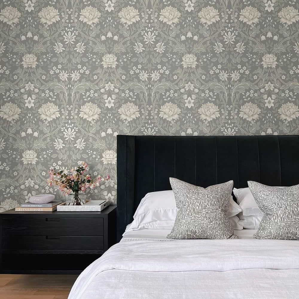 Honeysuckle Trail Wallpaper - Grey - NextWall - NW44608 - Premier Wallcovering