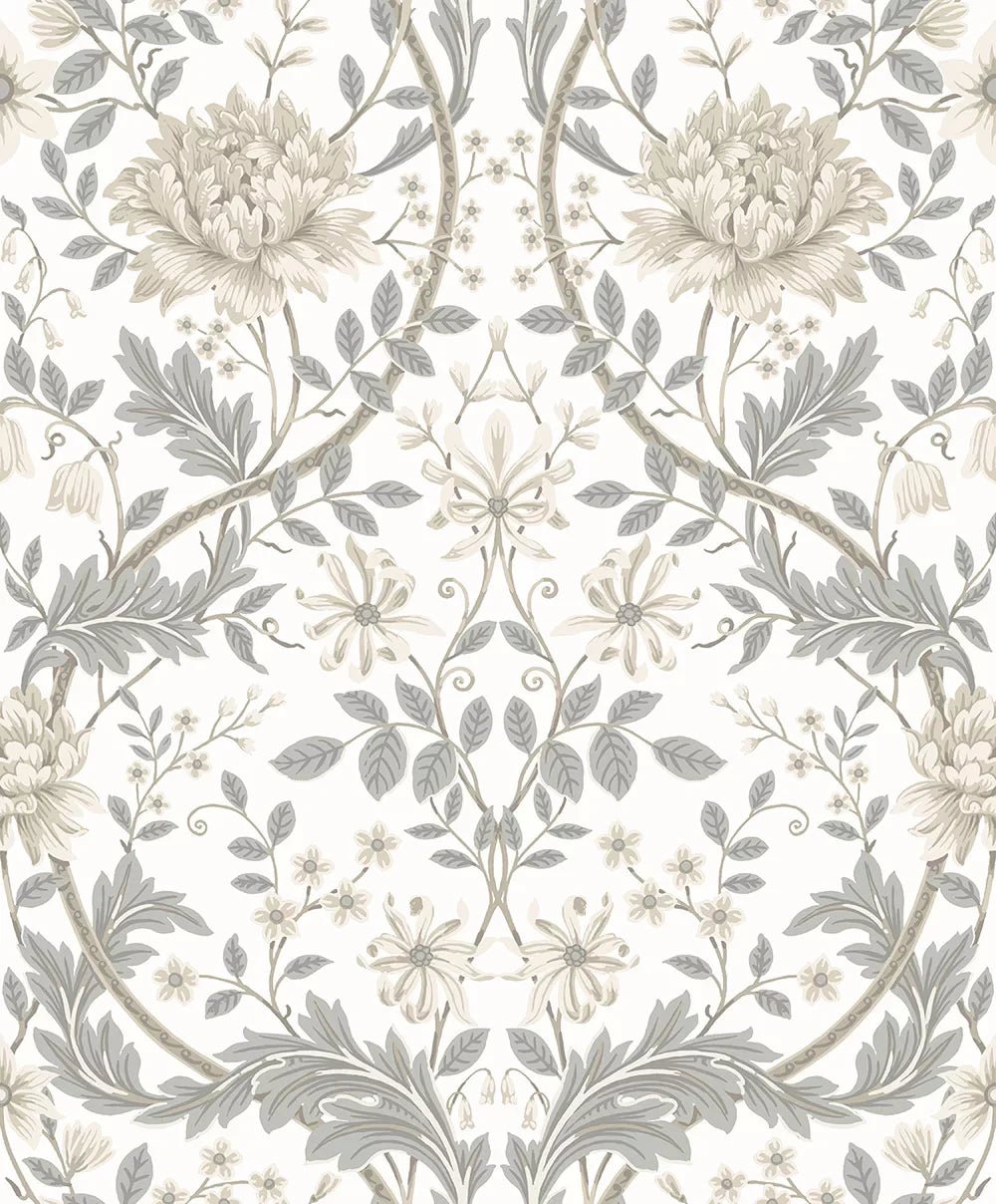 Honeysuckle Trail Wallpaper - Ivory & Grey - NextWall - NW44600 - Premier Wallcovering